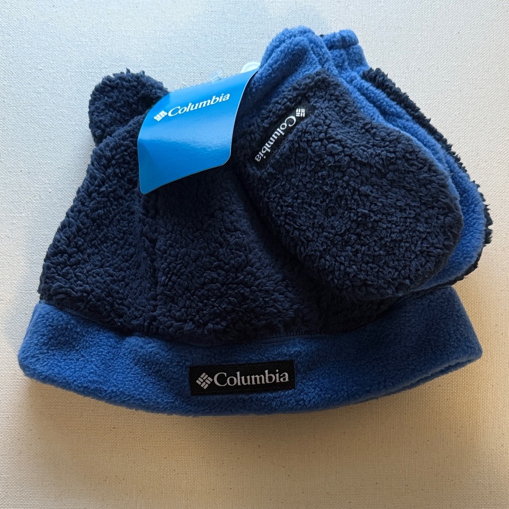 Columbia Kids' Navy and Light Blue Fleece Hat and Mittens
